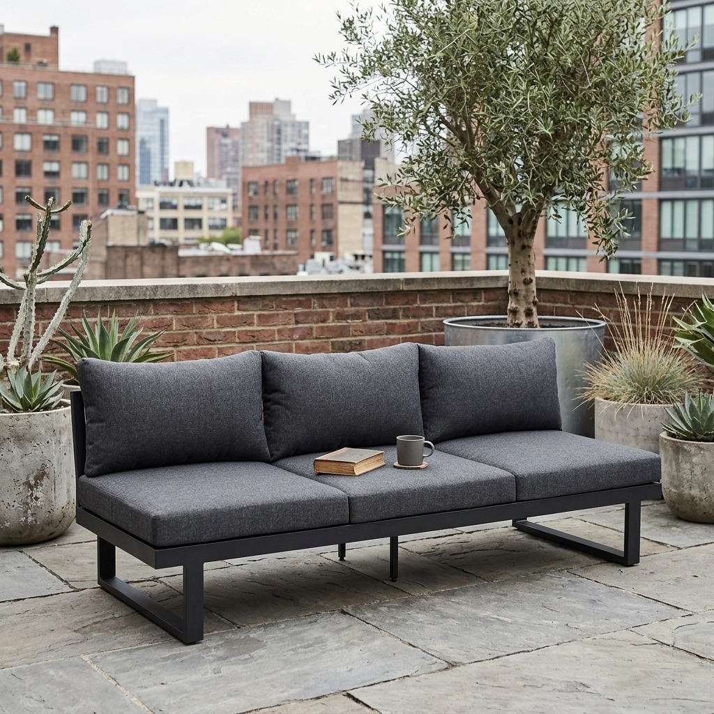 Gartensofa, Outdoor-Möbel, Sofa mit Gestell, dunkelgrau, Kissenserie