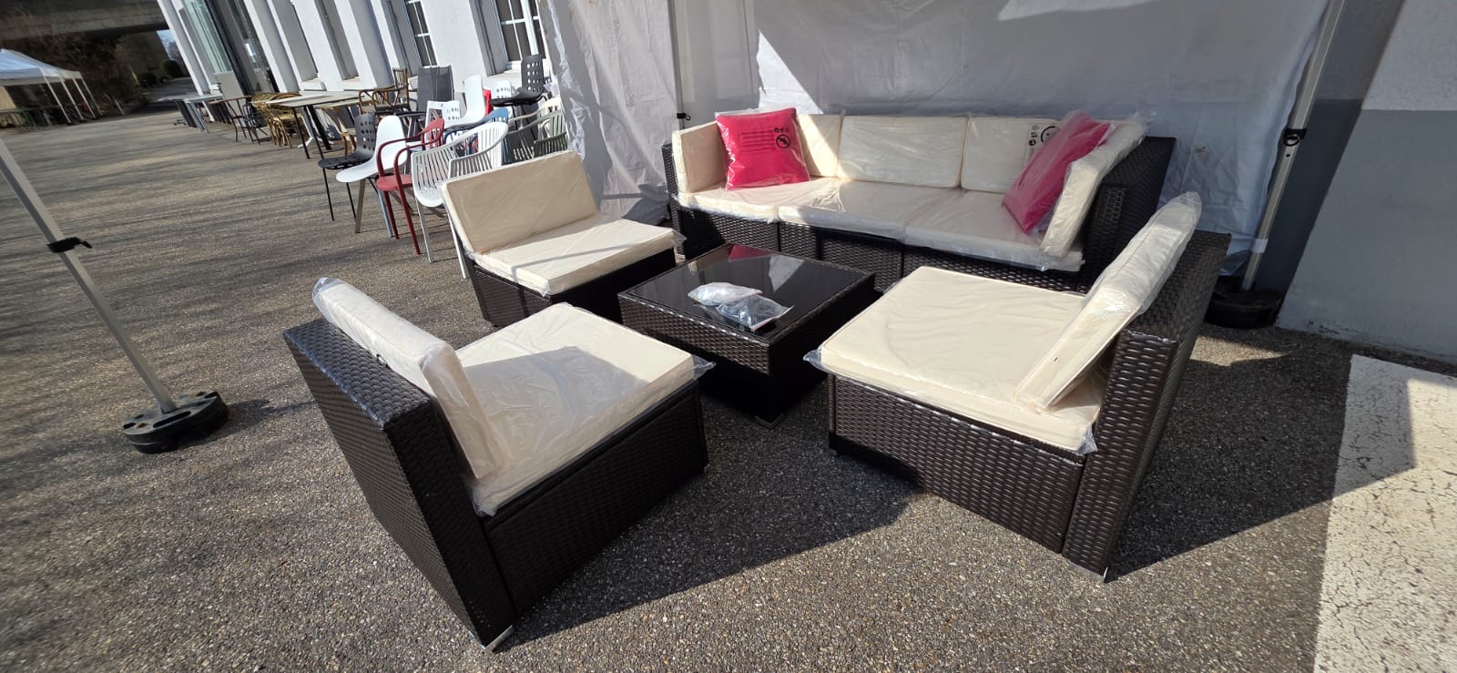 Gartenmöbel, Sofa-Set, Rattan, Kissen, Outdoor