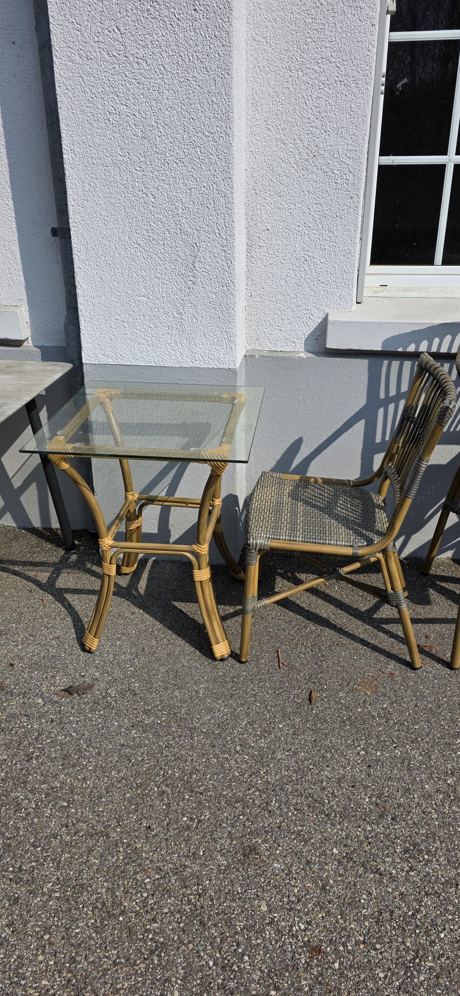 rattan table, glass top, outdoor furniture, chair, patio set