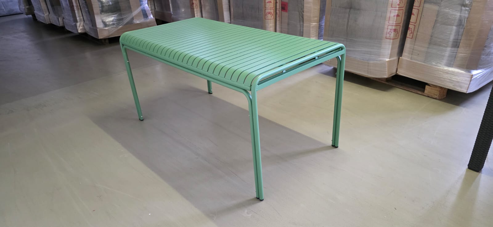 tisch, metall, grün, slatentisch, indoor