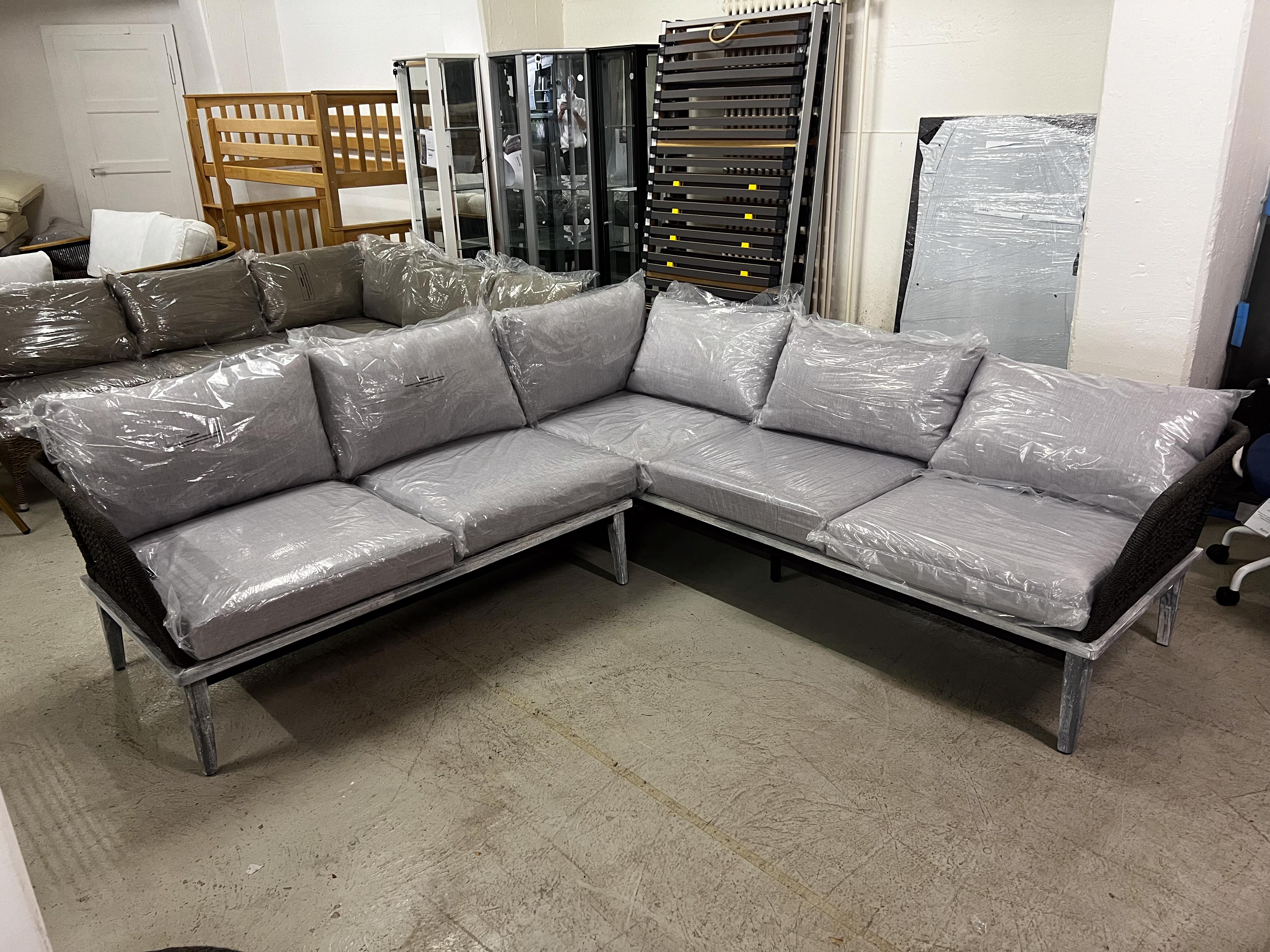 Gartenmöbel, Sofa-Landschaft, Schlafsofa, Korbgewebe, Grau