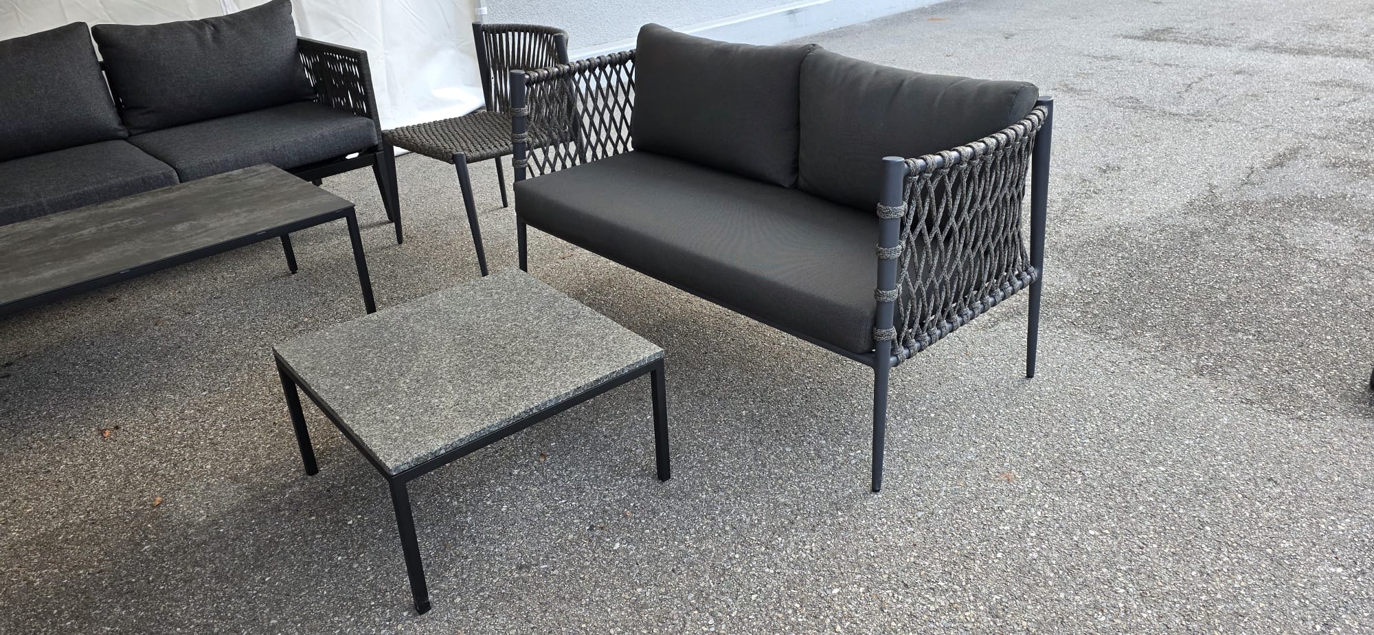 Gartenmöbel, Sitzgruppe, Kunstleder, Dunkelgrau, Sofa-Sessel-Kombination