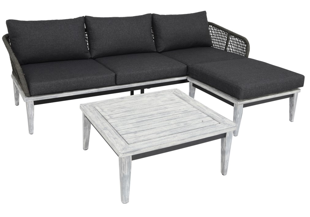 outdooresofa, sectional, kissen, tisch, verwittertes holz