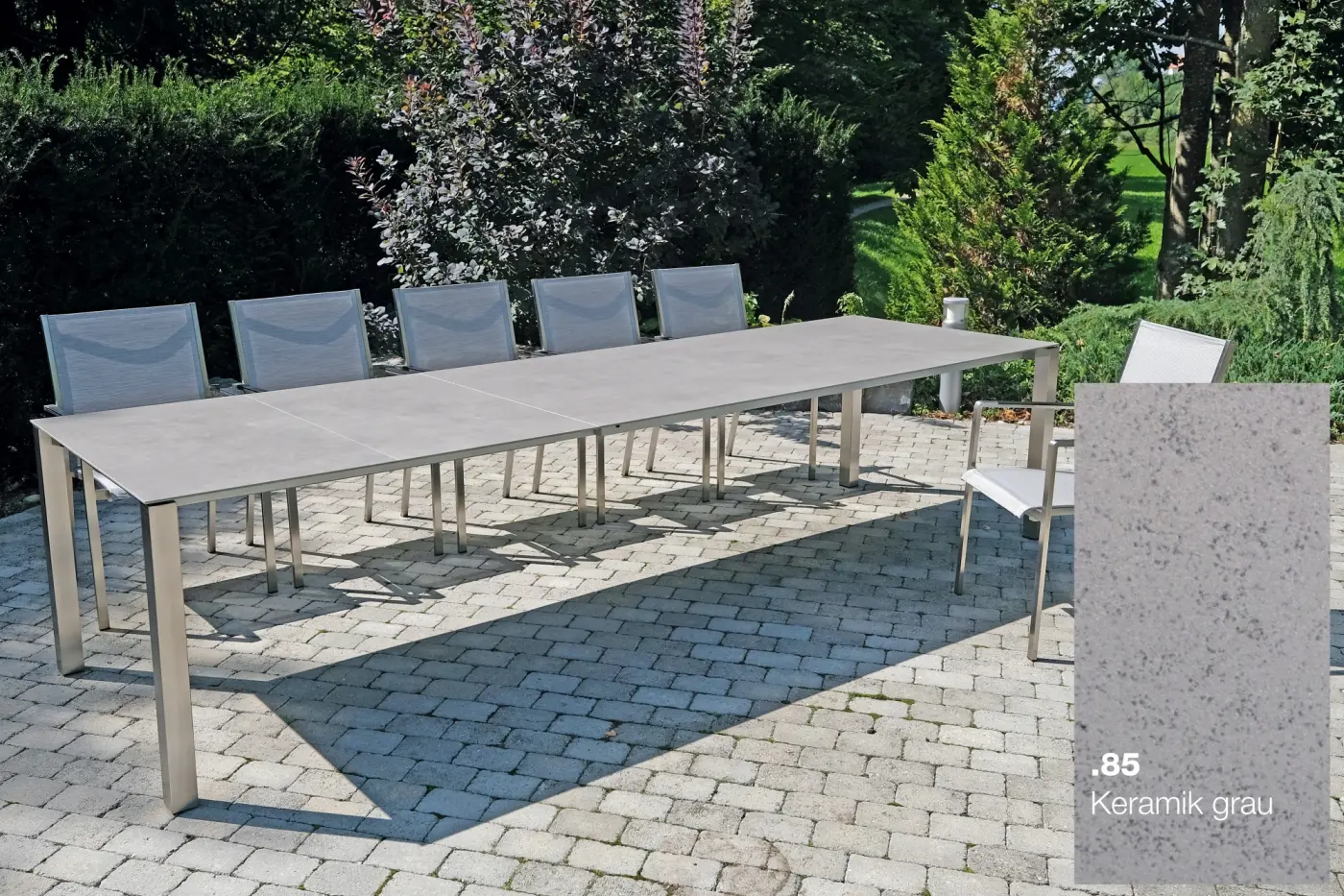 Keramiktisch Nevio 20 150 x 90 cm, grau gesprenkelt, Verl. auf 210 cm