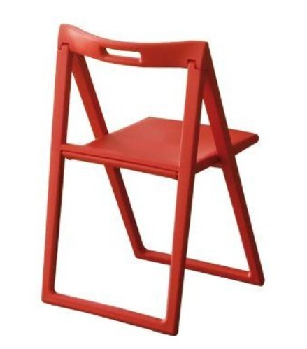 Klappstuhl, roter Stuhl, Stahlstuhl, Klapphocker, rotes Sitzbrett
