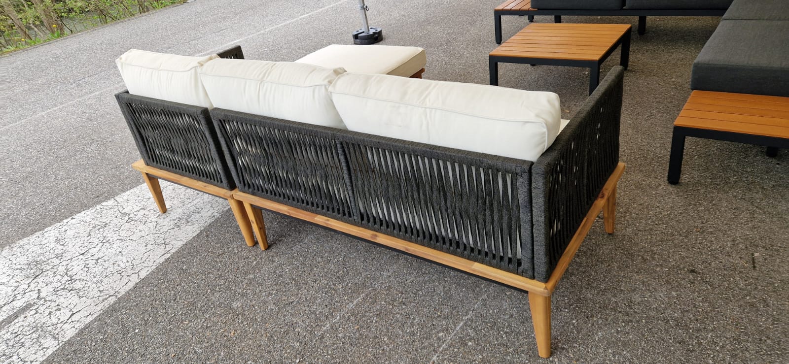 Gartenlounge, Sofa, Sesselgruppe, Holzgestell, Kordel/Seilrattan-Optik