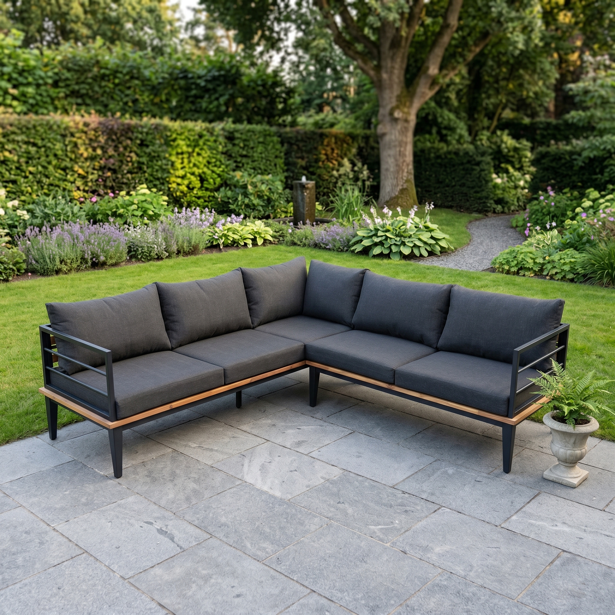 Gartenmöbel, Ecksofa, Sofapolster, Metallrahmen, Kissenoutfit