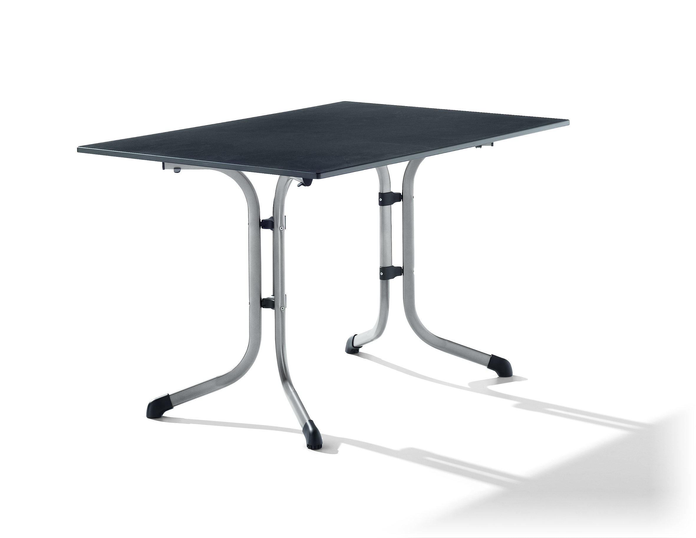 Tisch, Klappbar, Metallbeine, dunkle Tischplatte, verstellbar?