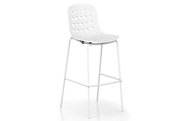 stuhl, barhocker, weiß, metall, durchbrochene rückseite